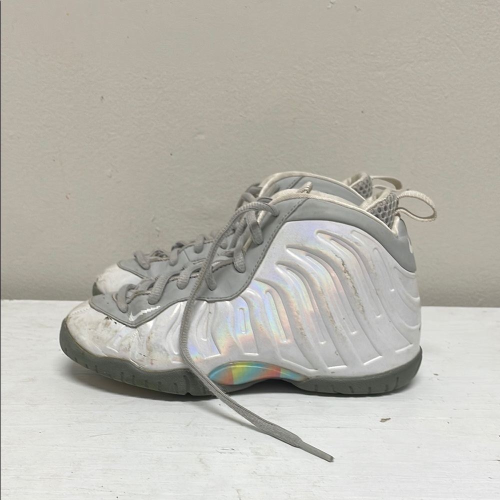 Nike Silver Gray Foamposite Sneakers with Iridescent Finish